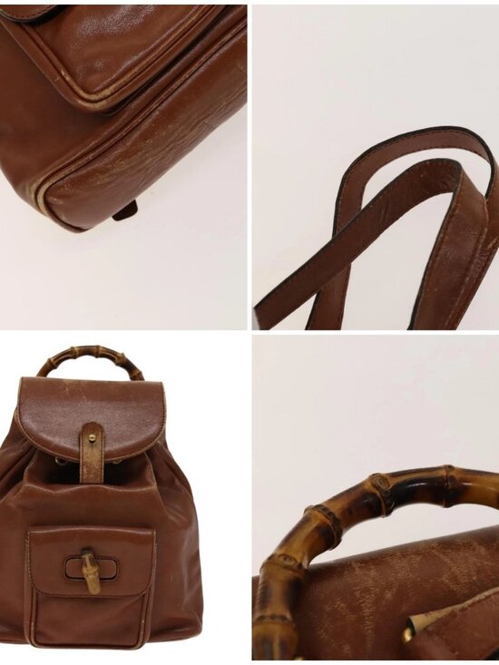 GUCCI Bamboo Backpack Leather Brown Gold 003 1705 0030 Auth th6241 main image 11